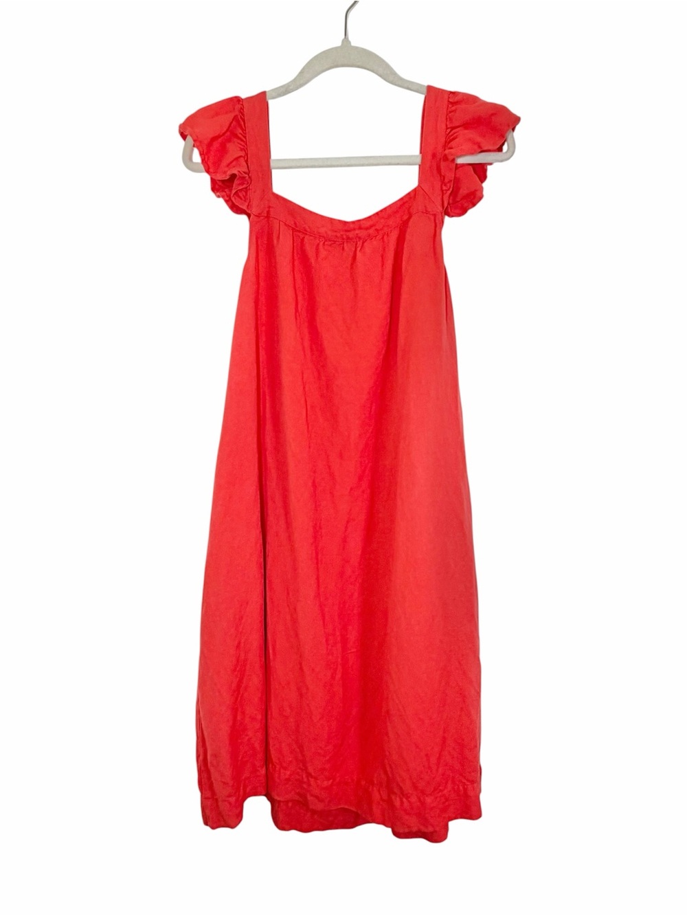 Loft Linen Blend Flutter Sleeve Sundress Pockets Square Neckline Size Large - Picture 2 of 9